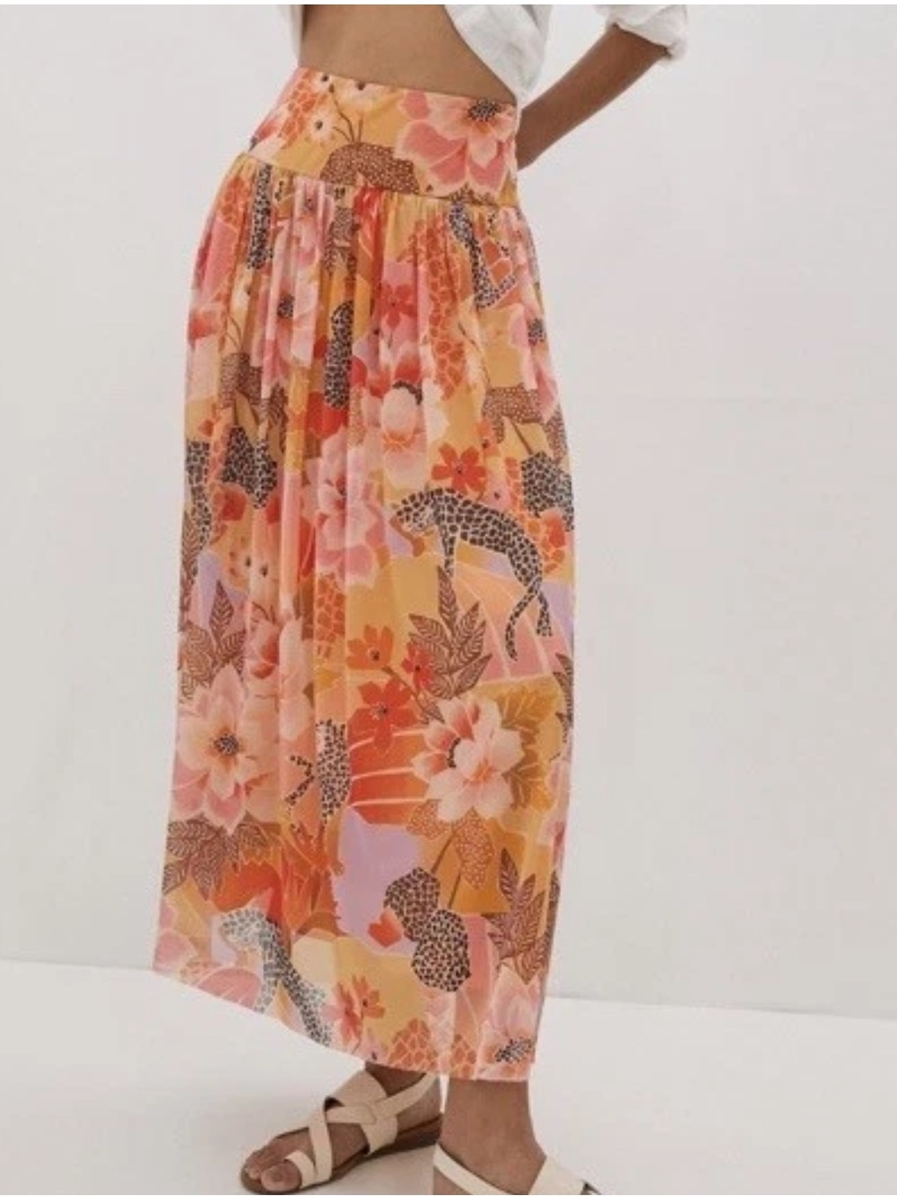 Anthropologie Farm Rio Tropical Maxi Skirt Mesh Size Small S Lined Leopard